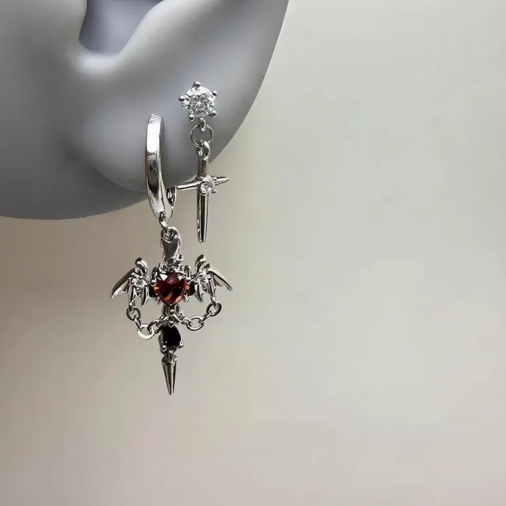 Crimson Bat Earring Set