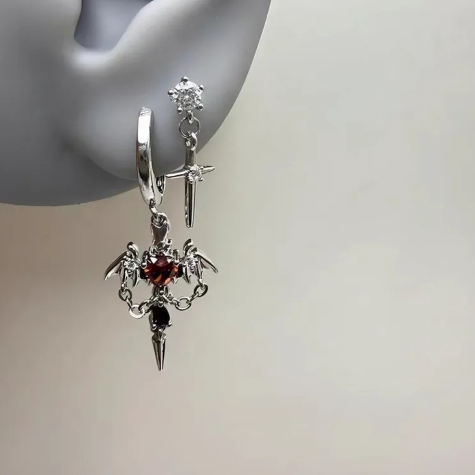 Crimson Bat Earring Set