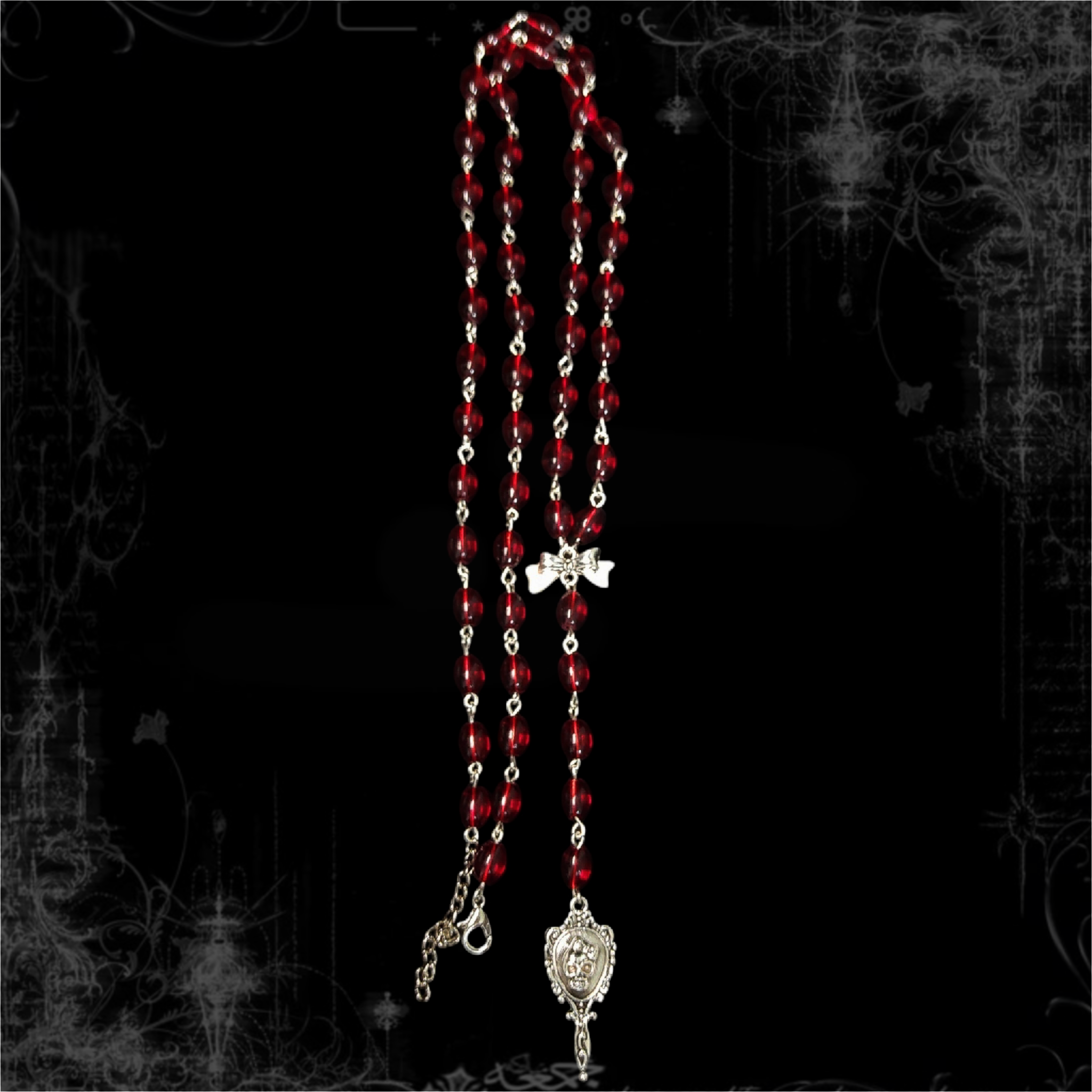 ཐི Skull Mirror Y Necklace (red) ཋྀ
