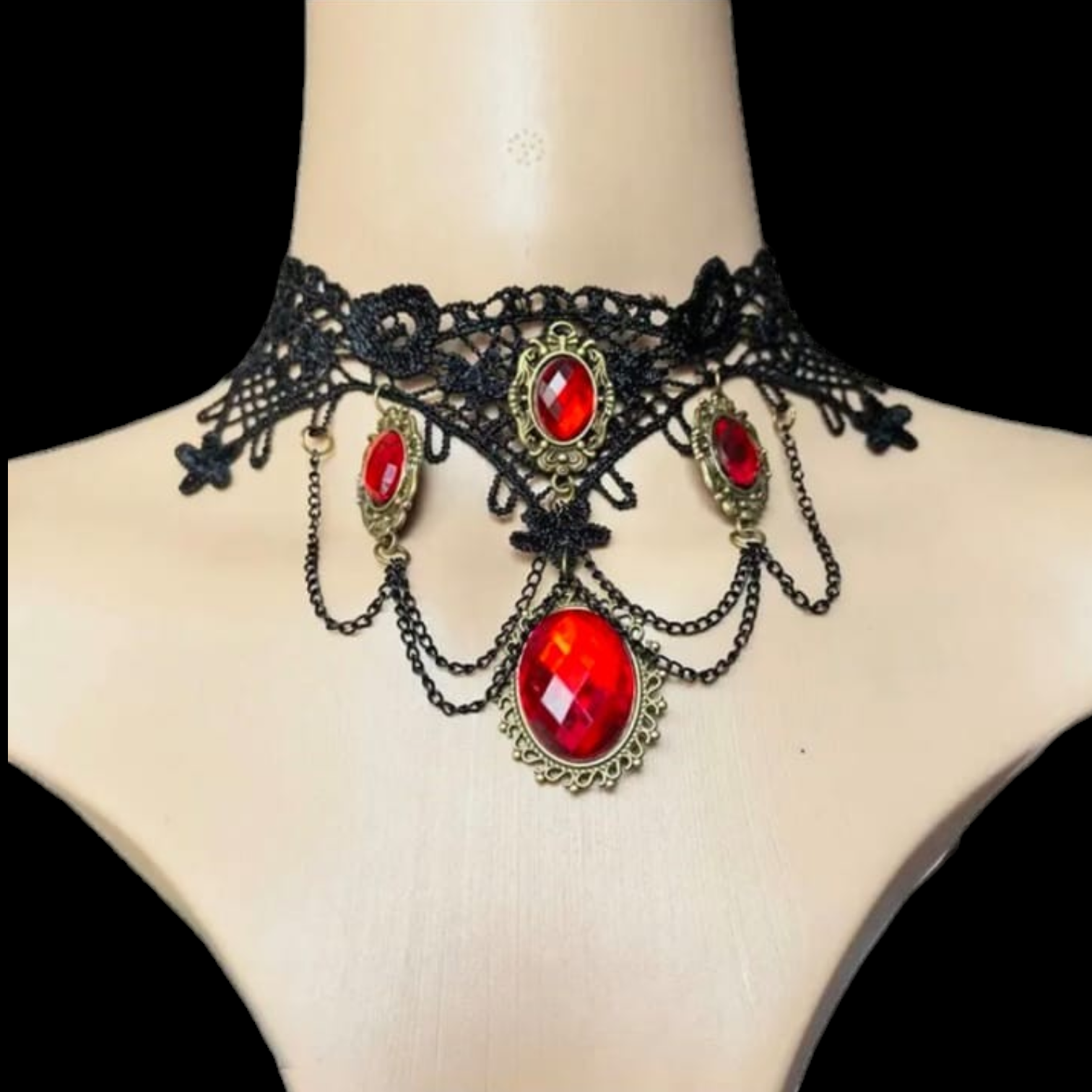 ཐི Lace Choker W Earrings (red)ཋྀ