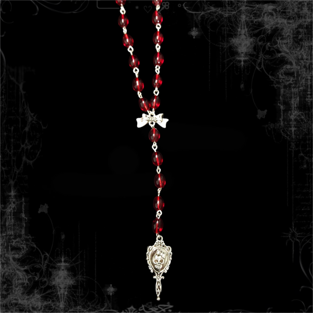 ཐི Skull Mirror Y Necklace (red) ཋྀ