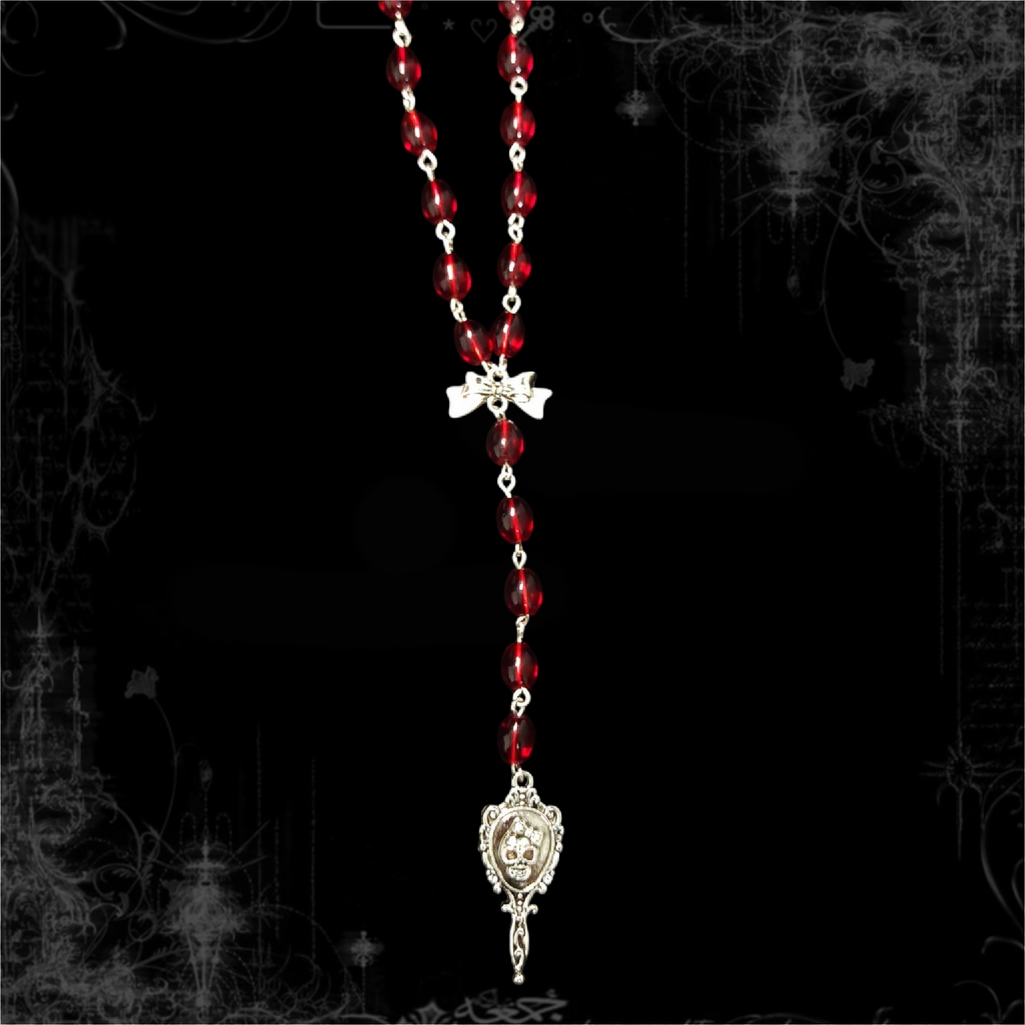 ཐི Skull Mirror Y Necklace (red) ཋྀ